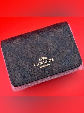 Coach Mini Chain on a Wallet Signature Canvas & Leather Crossbody Bag